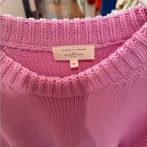 Sezane Bubblegum Pink Ribbed Crewneck Sweater